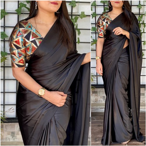 basic black silk blouse for plain sarees